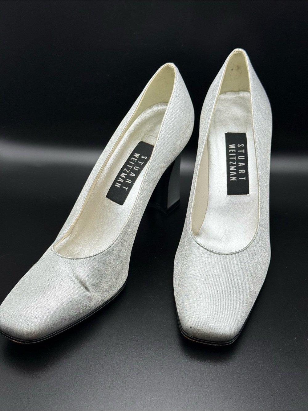 Vintage Stuart Weitzman Silver Metallic Block Heels & Evening Bag Set - Picture 4 of 16